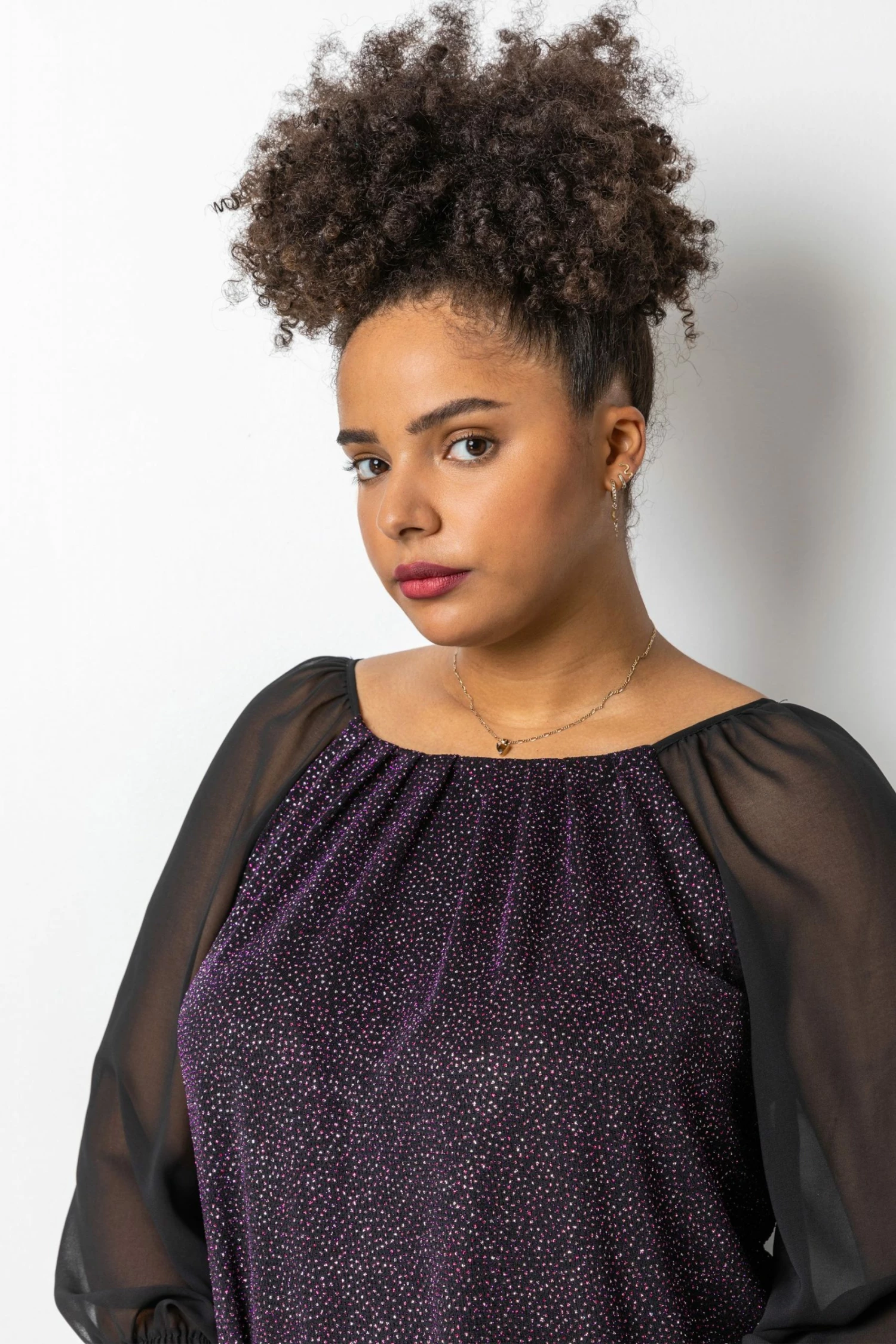 Roman Purple Curve Glitter Pleat Detail Top 7 Roman Purple Curve Glitter Pleat Detail Top - Image 5