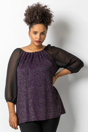 Roman Purple Curve Glitter Pleat Detail Top 8 Roman Purple Curve Glitter Pleat Detail Top - Image 6