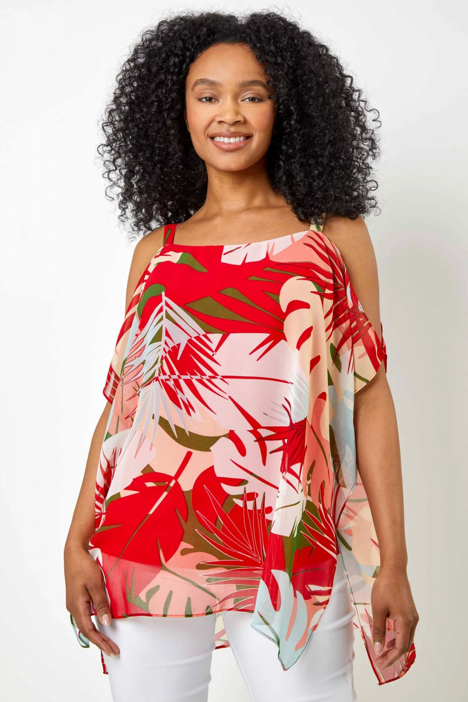 Roman Orange Petite Tropical Print Cold Shoulder Top 3 Roman Orange Petite Tropical Print Cold Shoulder Top