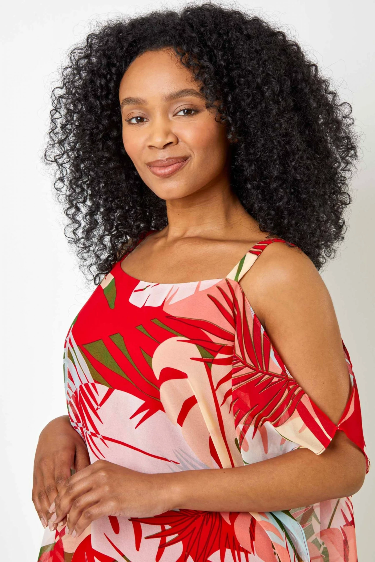 Roman Orange Petite Tropical Print Cold Shoulder Top 6 Roman Orange Petite Tropical Print Cold Shoulder Top - Image 4