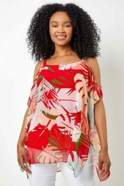 Roman Orange Petite Tropical Print Cold Shoulder Top 11 Roman Orange Petite Tropical Print Cold Shoulder Top -Roman Sales Shop unnamed file 7511
