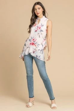 Roman Pink Floral Twist Neck Frill Top 10 Roman Pink Floral Twist Neck Frill Top -Roman Sales Shop unnamed file 7514