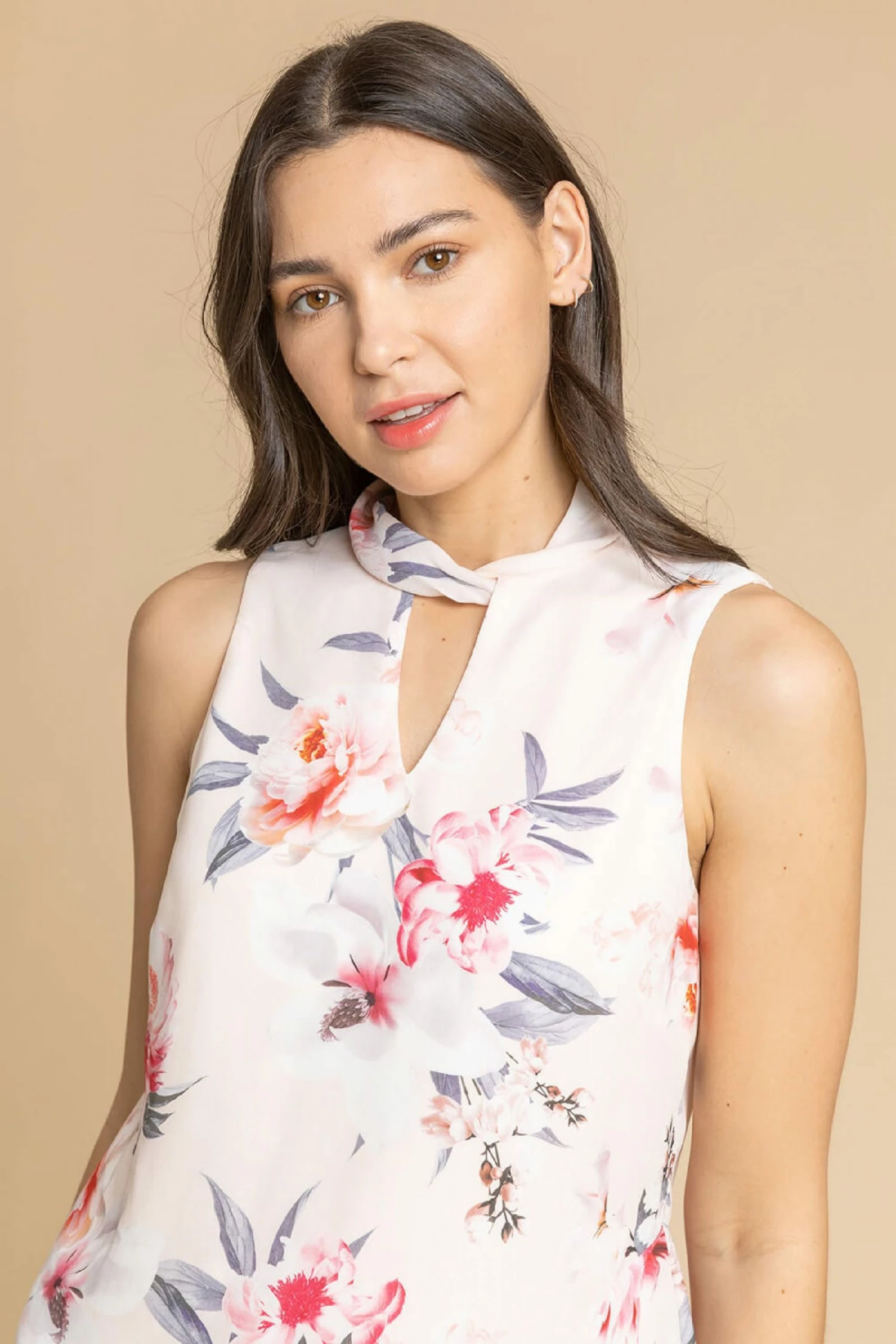 Roman Pink Floral Twist Neck Frill Top 6 Roman Pink Floral Twist Neck Frill Top - Image 4