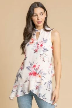 Roman Pink Floral Twist Neck Frill Top 13 Roman Pink Floral Twist Neck Frill Top -Roman Sales Shop unnamed file 7517