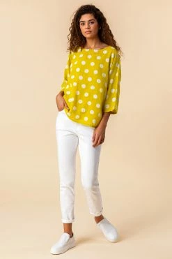 Roman Yellow Spot Print 3/4 Sleeve Top 13 Roman Yellow Spot Print 3/4 Sleeve Top -Roman Sales Shop unnamed file 7520