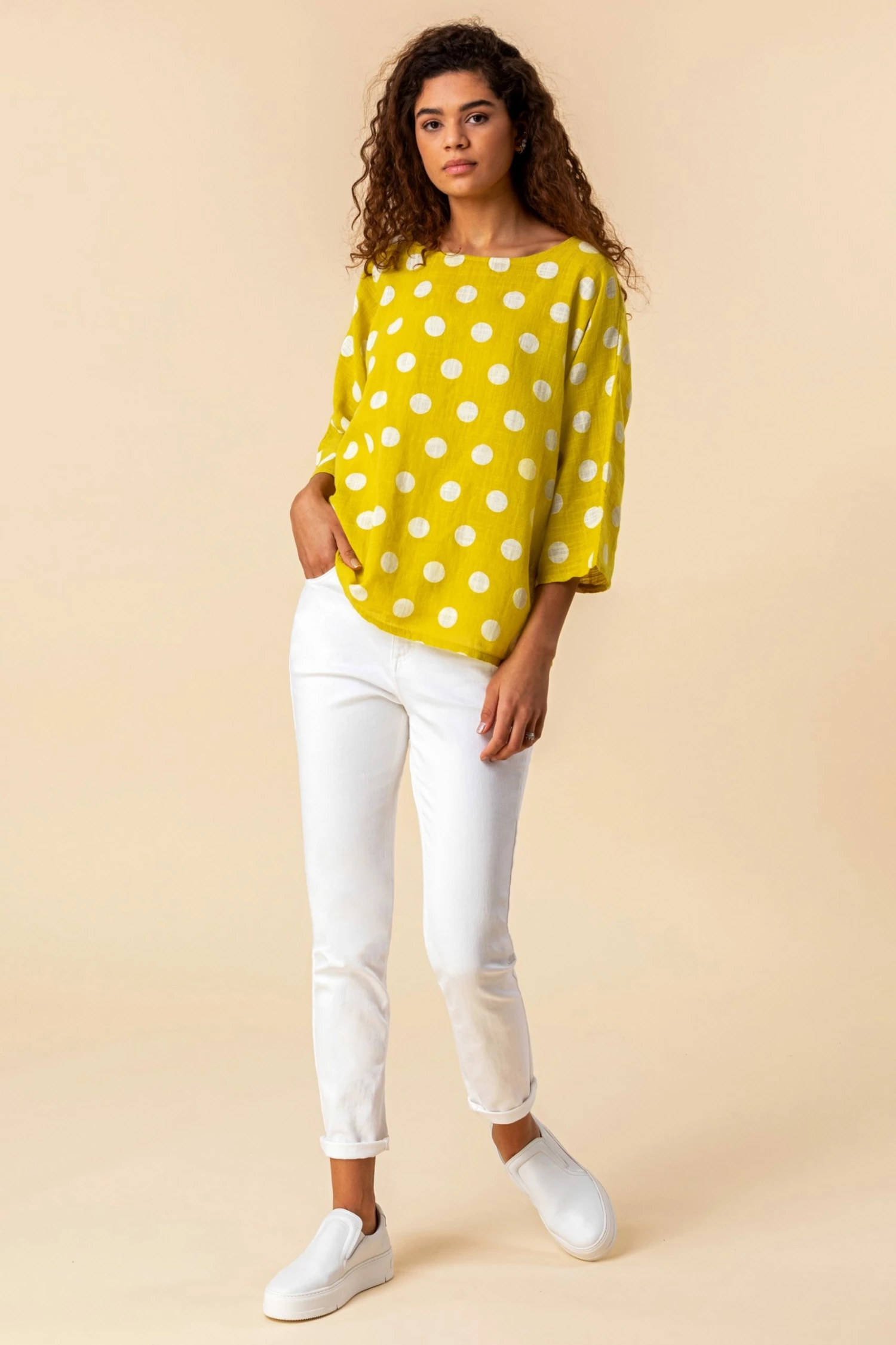 Roman Yellow Spot Print 3/4 Sleeve Top 5 Roman Yellow Spot Print 3/4 Sleeve Top - Image 3