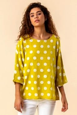 Roman Yellow Spot Print 3/4 Sleeve Top 15 Roman Yellow Spot Print 3/4 Sleeve Top -Roman Sales Shop unnamed file 7522