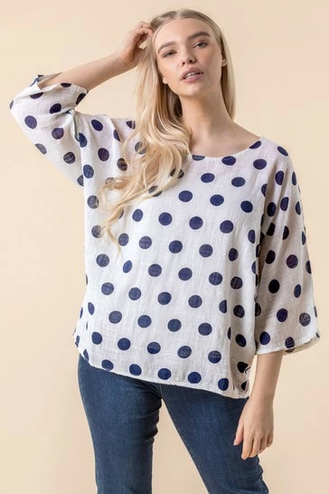 Roman Yellow Spot Print 3/4 Sleeve Top 8 Roman Yellow Spot Print 3/4 Sleeve Top - Image 6