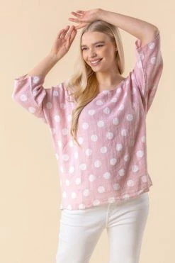 Roman Yellow Spot Print 3/4 Sleeve Top 17 Roman Yellow Spot Print 3/4 Sleeve Top -Roman Sales Shop unnamed file 7524