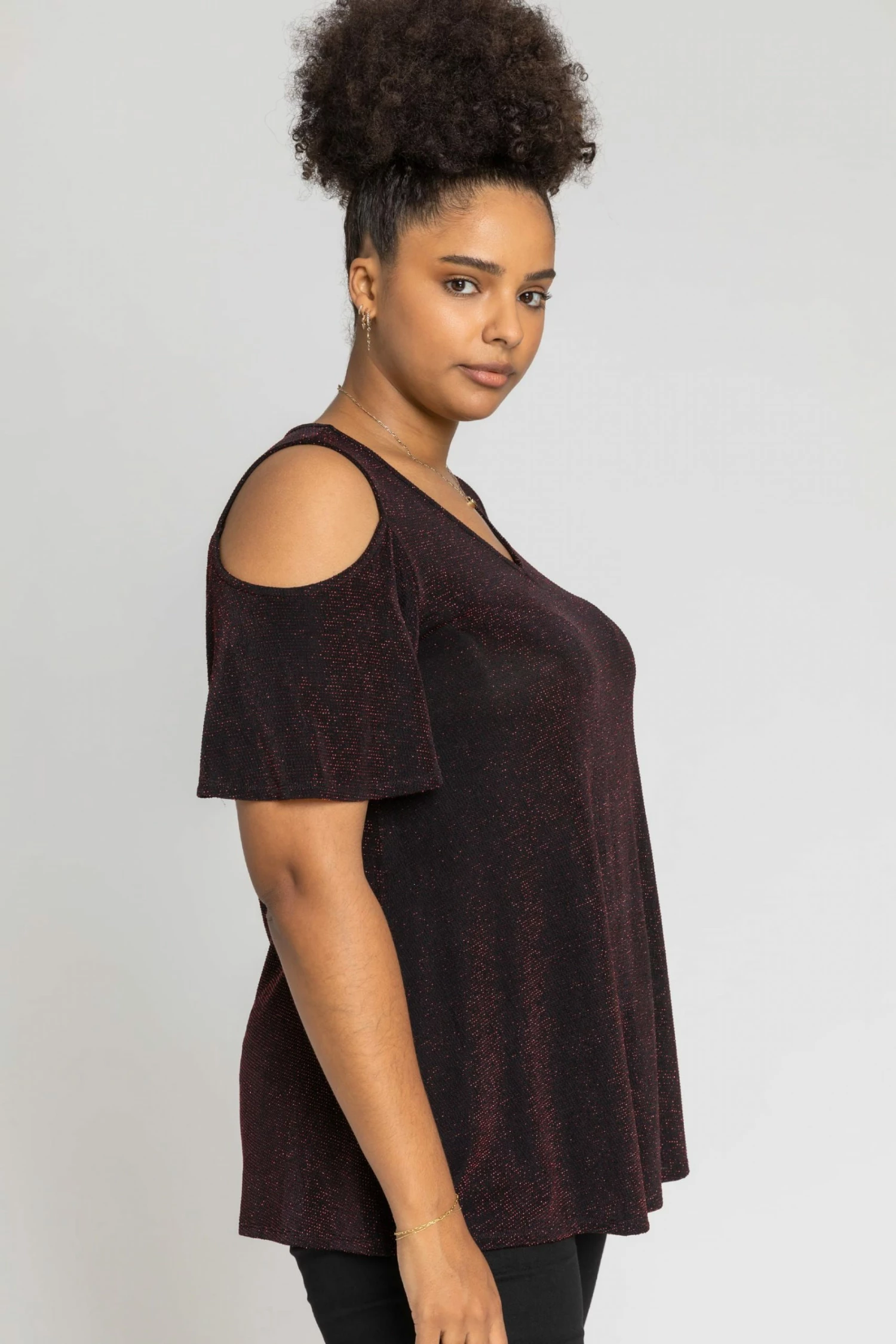 Roman Red Curve Cold Shoulder Shimmer Top 5 Roman Red Curve Cold Shoulder Shimmer Top - Image 3