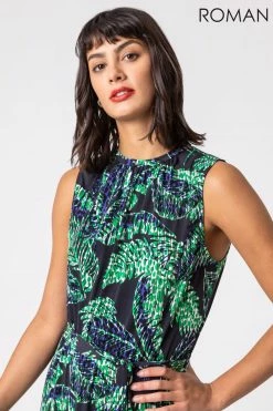 Roman Blue Abstract Leaf Print Tiered Midi Dress 12 Roman Blue Abstract Leaf Print Tiered Midi Dress -Roman Sales Shop unnamed file 754