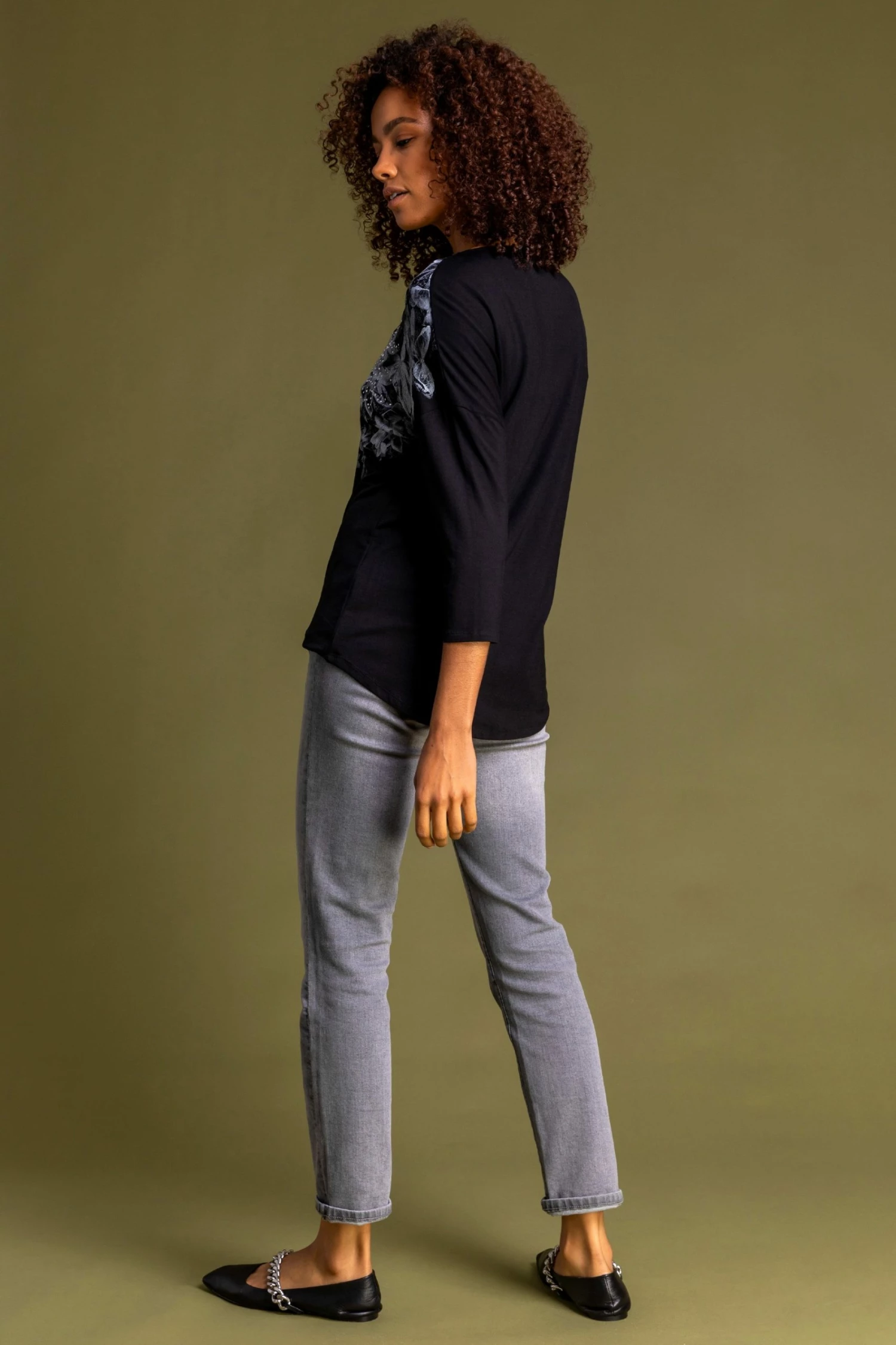 Roman Black Floral Butterfly Embellished Top 4 Roman Black Floral Butterfly Embellished Top - Image 2