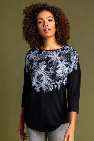 Roman Black Floral Butterfly Embellished Top 7 Roman Black Floral Butterfly Embellished Top - Image 5