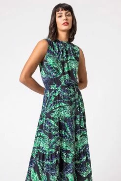 Roman Blue Abstract Leaf Print Tiered Midi Dress 13 Roman Blue Abstract Leaf Print Tiered Midi Dress -Roman Sales Shop unnamed file 755