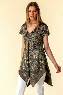 Roman Khaki Paisley Print Hanky Hem Top 10 Roman Khaki Paisley Print Hanky Hem Top -Roman Sales Shop unnamed file 7556