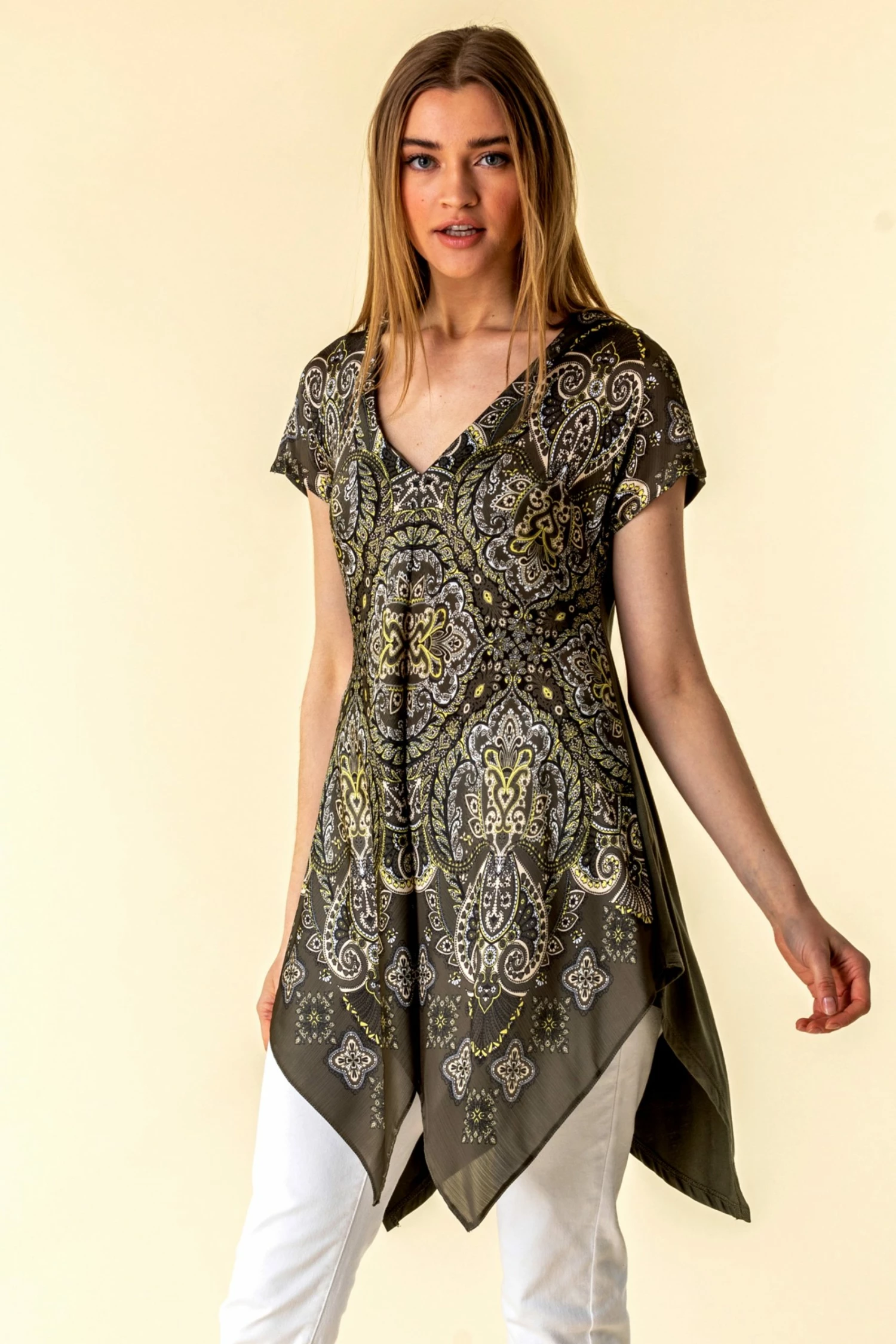 Roman Khaki Paisley Print Hanky Hem Top 6 Roman Khaki Paisley Print Hanky Hem Top - Image 4