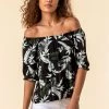 Roman Black Palm Leaf Print Bardot Top 1 Roman Black Palm Leaf Print Bardot Top -Roman Sales Shop unnamed file 7558