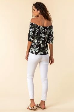 Roman Black Palm Leaf Print Bardot Top 10 Roman Black Palm Leaf Print Bardot Top -Roman Sales Shop unnamed file 7560