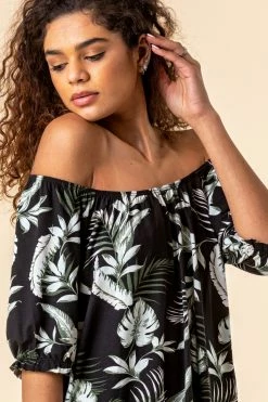 Roman Black Palm Leaf Print Bardot Top 12 Roman Black Palm Leaf Print Bardot Top -Roman Sales Shop unnamed file 7562