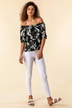 Roman Black Palm Leaf Print Bardot Top 13 Roman Black Palm Leaf Print Bardot Top -Roman Sales Shop unnamed file 7563