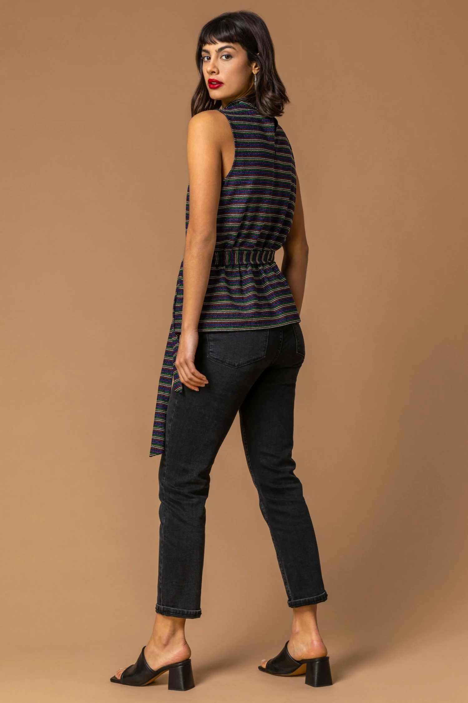 Roman Mutli Sparkle Stripe Print Belted Top 5 Roman Mutli Sparkle Stripe Print Belted Top - Image 3