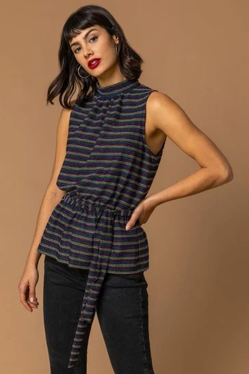 Roman Mutli Sparkle Stripe Print Belted Top 7 Roman Mutli Sparkle Stripe Print Belted Top - Image 5