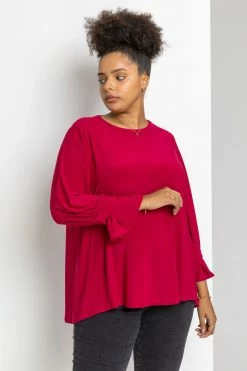 Roman Red Curve Cuff Detail Oversized Top