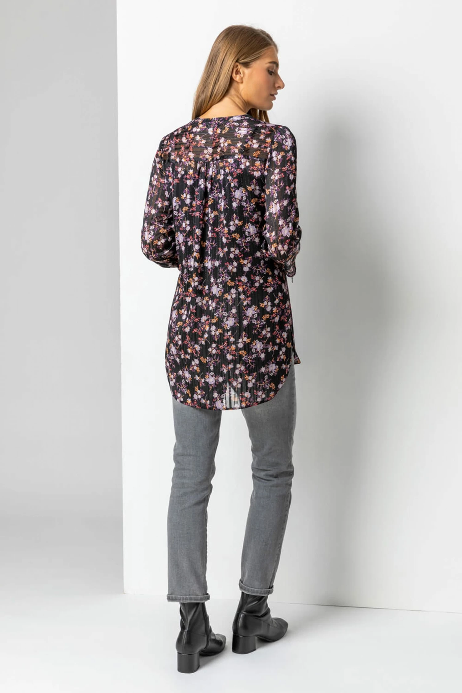 Roman Purple Shimmer Stripe Floral Print Blouse 5 Roman Purple Shimmer Stripe Floral Print Blouse - Image 3