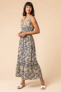 Roman White Ditsy Floral Shirred Waist Midi Dress -Roman Sales Shop unnamed file 758