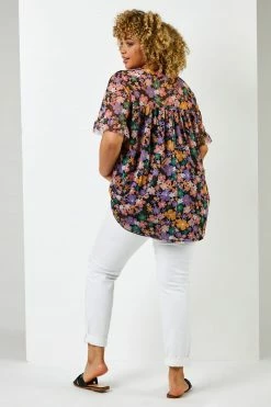 Roman Black Curve Floral Print Mesh Yoke Top 9 Roman Black Curve Floral Print Mesh Yoke Top -Roman Sales Shop unnamed file 7587