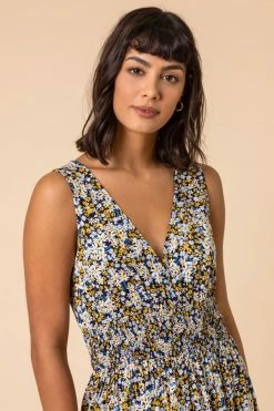 Roman White Ditsy Floral Shirred Waist Midi Dress -Roman Sales Shop unnamed file 759