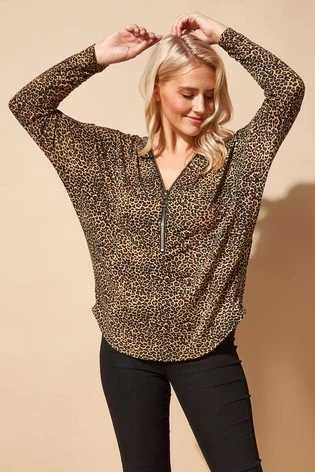 Roman Cream Animal Print Zip Front Top 7 Roman Cream Animal Print Zip Front Top - Image 5