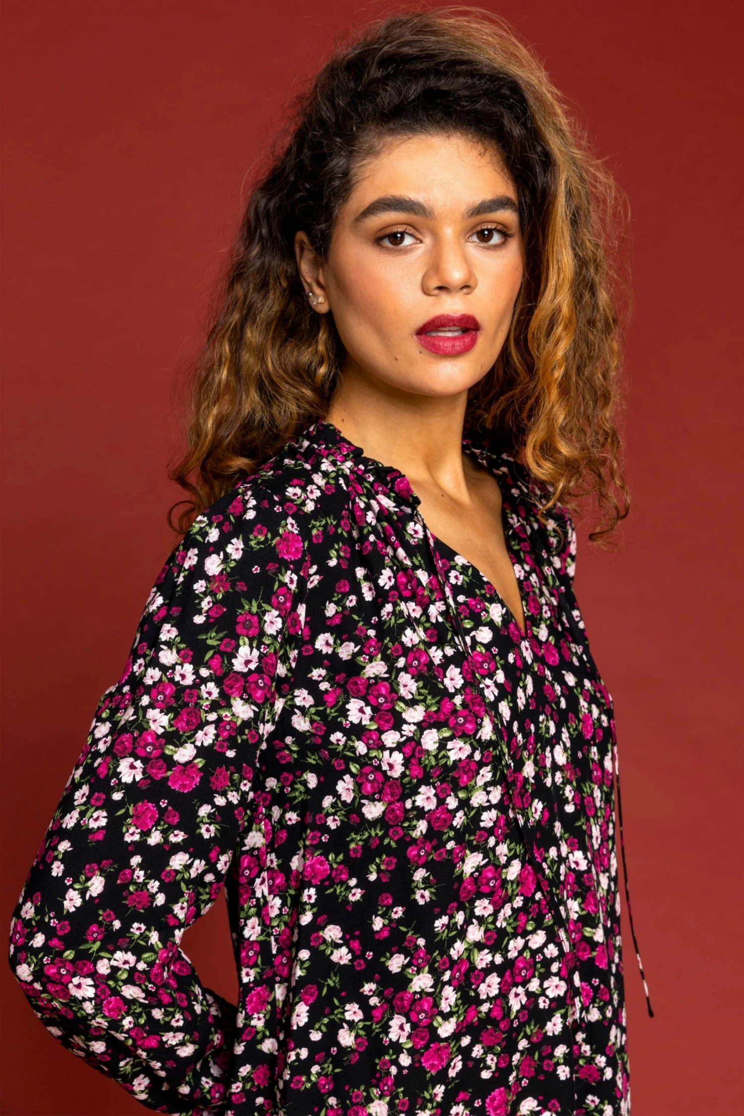 Roman Purple Ditsy Floral Tie Neck Blouse 6 Roman Purple Ditsy Floral Tie Neck Blouse - Image 4