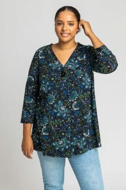 Roman Blue Curve Floral Button Detail Top 12 Roman Blue Curve Floral Button Detail Top -Roman Sales Shop unnamed file 7619