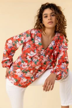 Roman Multi Floral Paisley Print Frill Sleeve Top