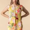 Roman Yellow Floral Print Button Though Blouse
