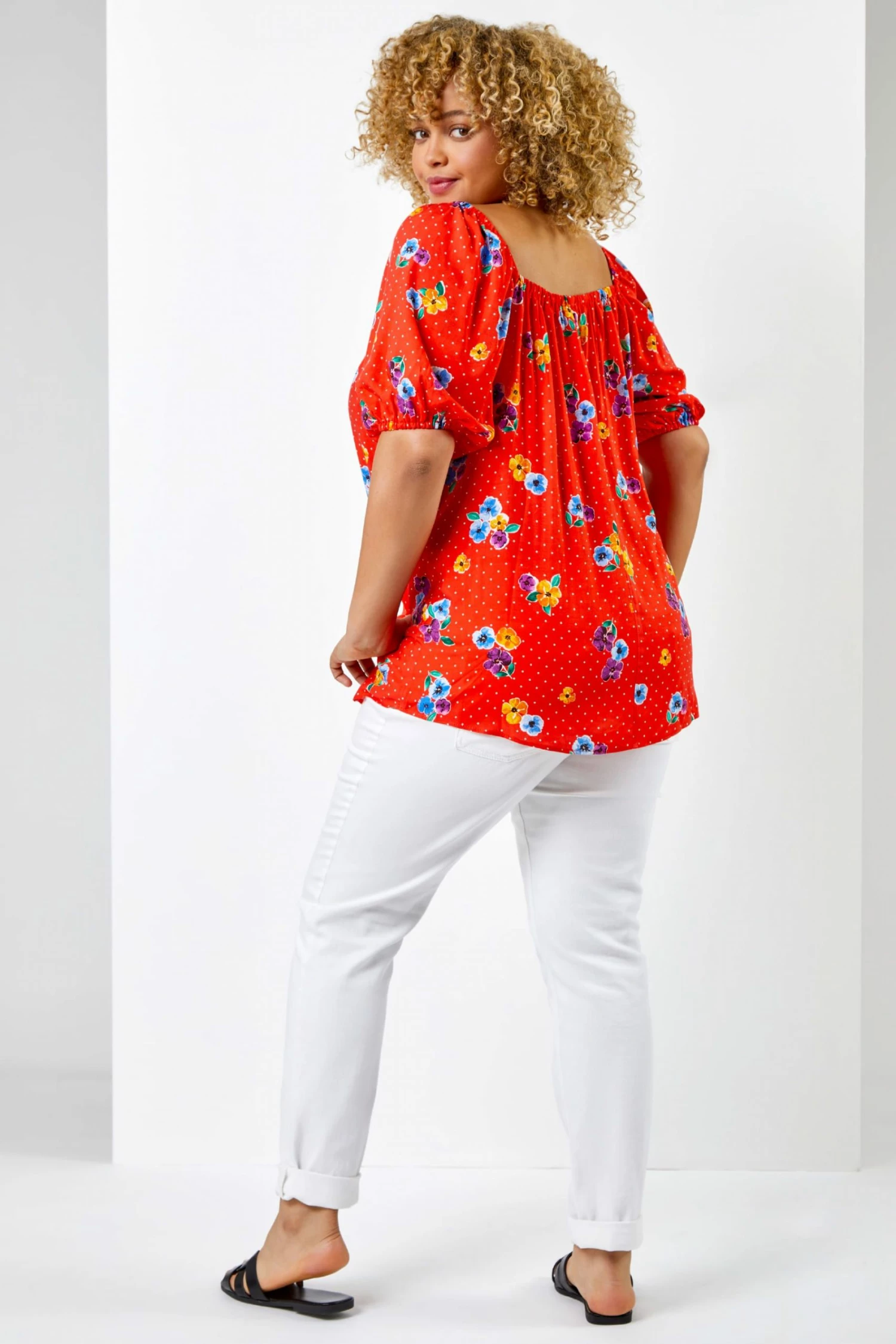 Roman Red Curve Spot Floral Print Sweetheart Neck Top 4 Roman Red Curve Spot Floral Print Sweetheart Neck Top - Image 2