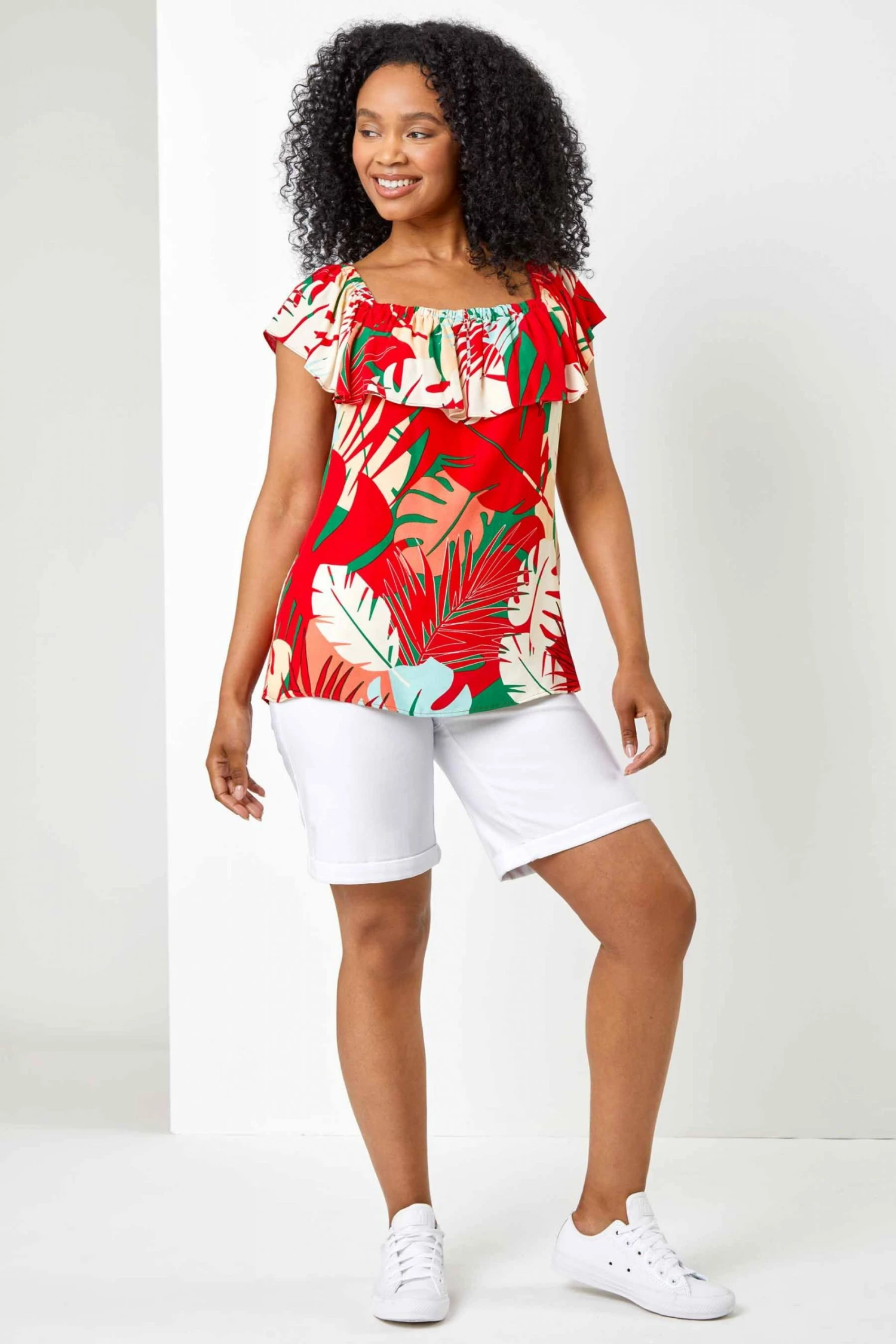 Roman Orange Petite Tropical Print Bardot Top 4 Roman Orange Petite Tropical Print Bardot Top - Image 2