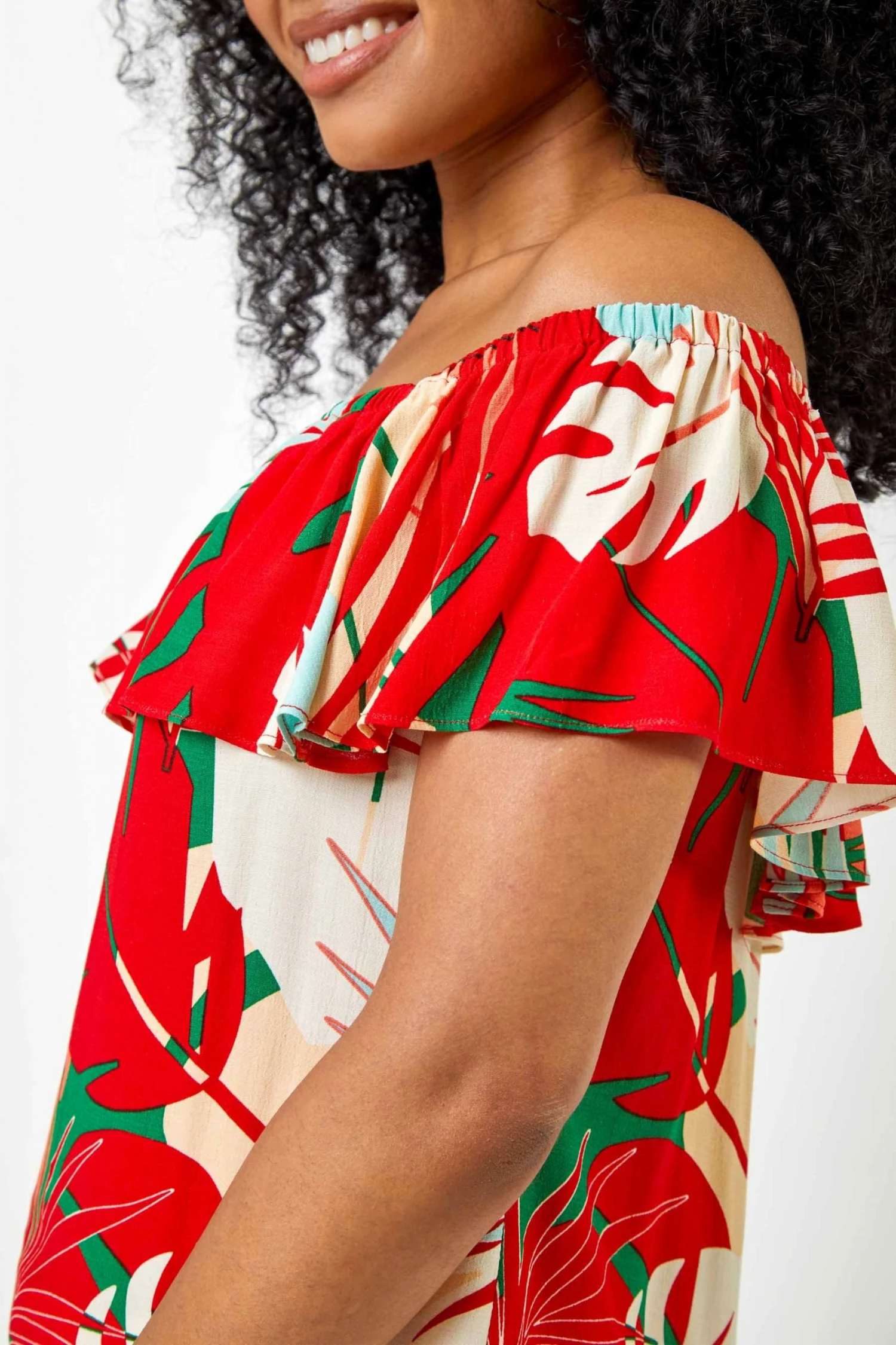 Roman Orange Petite Tropical Print Bardot Top 6 Roman Orange Petite Tropical Print Bardot Top - Image 4