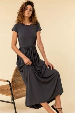 Roman Grey Gathered Skirt Maxi Dress -Roman Sales Shop unnamed file 766