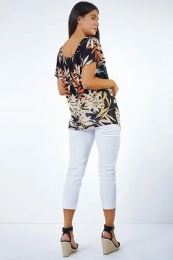 Roman Black Petite Tropical Print Buckle Detail Wrap Top 11 Roman Black Petite Tropical Print Buckle Detail Wrap Top -Roman Sales Shop unnamed file 7660