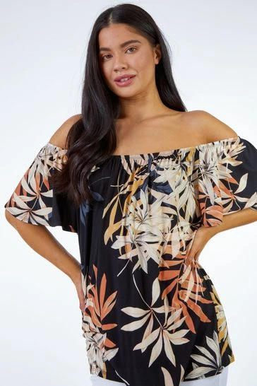 Roman Black Petite Tropical Print Buckle Detail Wrap Top 8 Roman Black Petite Tropical Print Buckle Detail Wrap Top - Image 6