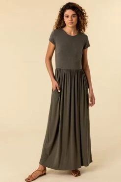 Roman Grey Gathered Skirt Maxi Dress -Roman Sales Shop unnamed file 767
