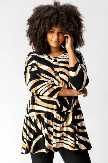 Roman White Curve Animal Print Button Smock Top 7 Roman White Curve Animal Print Button Smock Top - Image 5