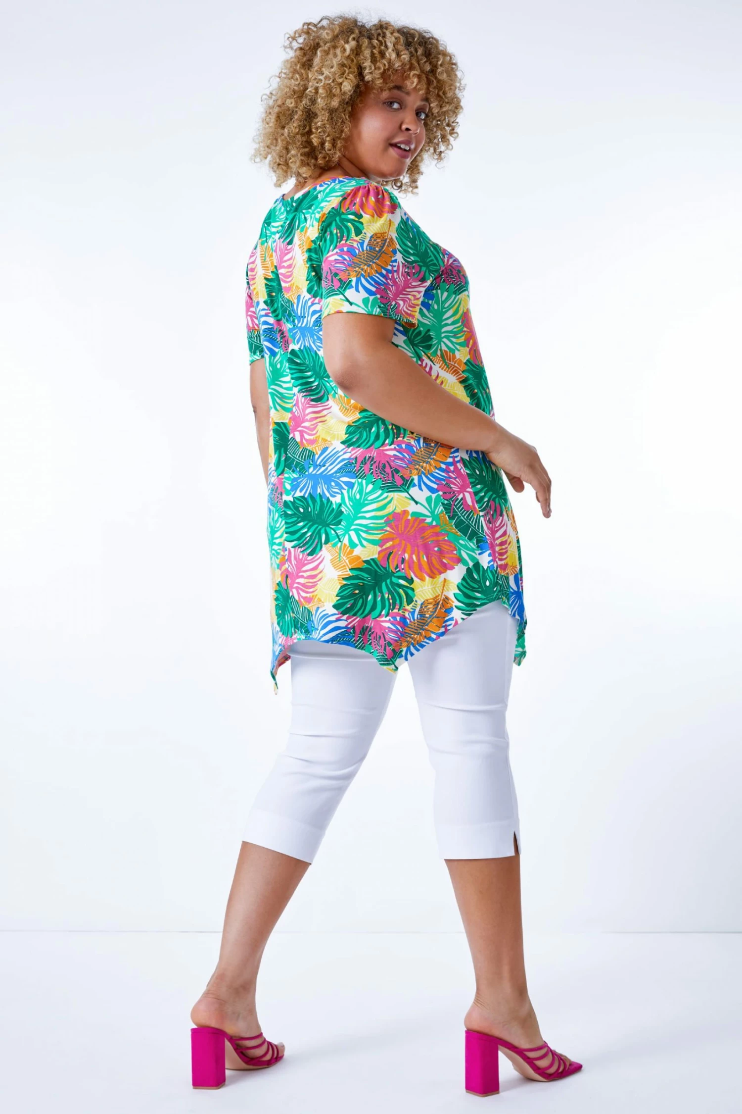 Roman Green Multi Curve Stretch Leaf Print Top 4 Roman Green Multi Curve Stretch Leaf Print Top - Image 2