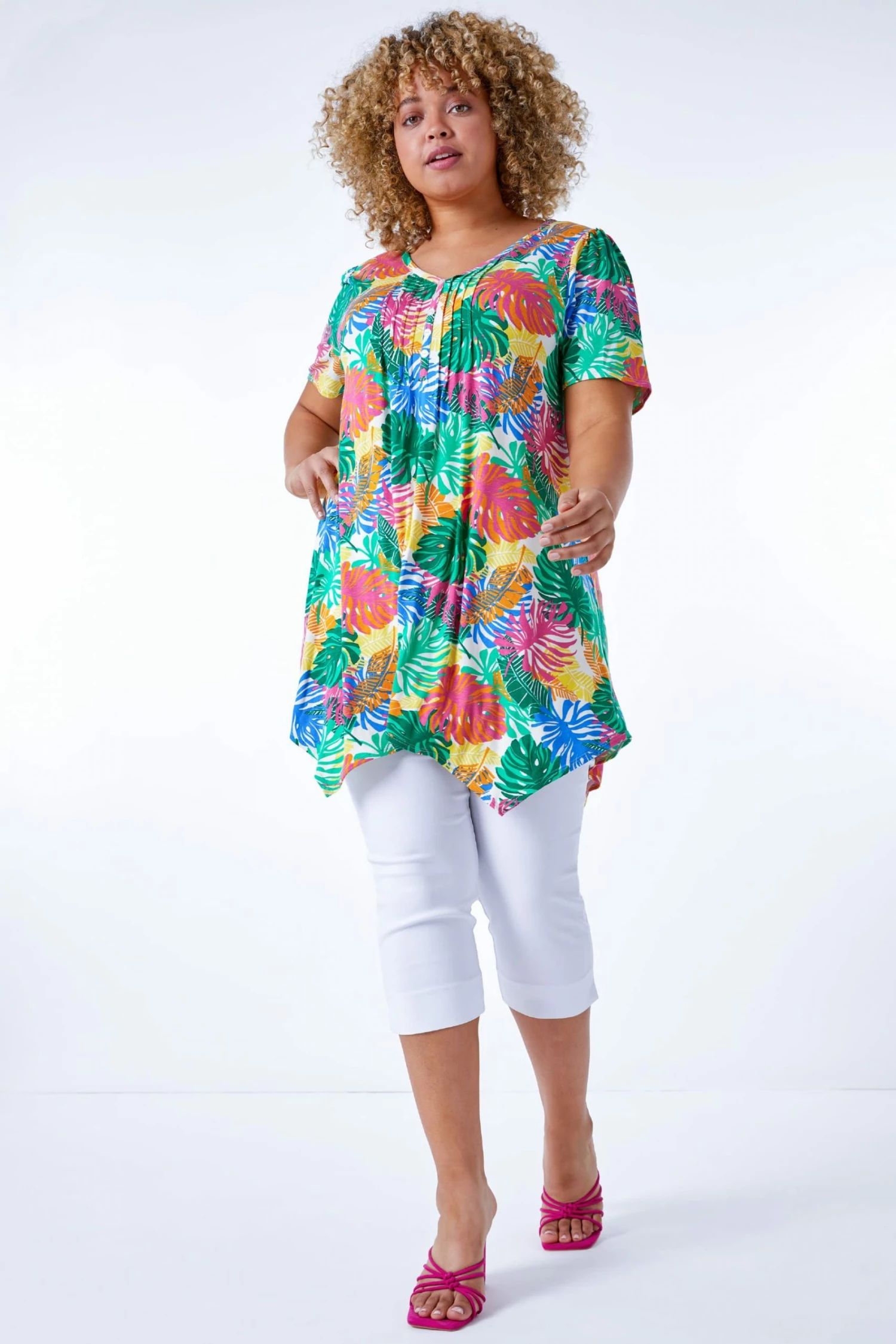 Roman Green Multi Curve Stretch Leaf Print Top 5 Roman Green Multi Curve Stretch Leaf Print Top - Image 3