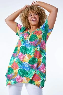 Roman Green Multi Curve Stretch Leaf Print Top 13 Roman Green Multi Curve Stretch Leaf Print Top -Roman Sales Shop unnamed file 7699