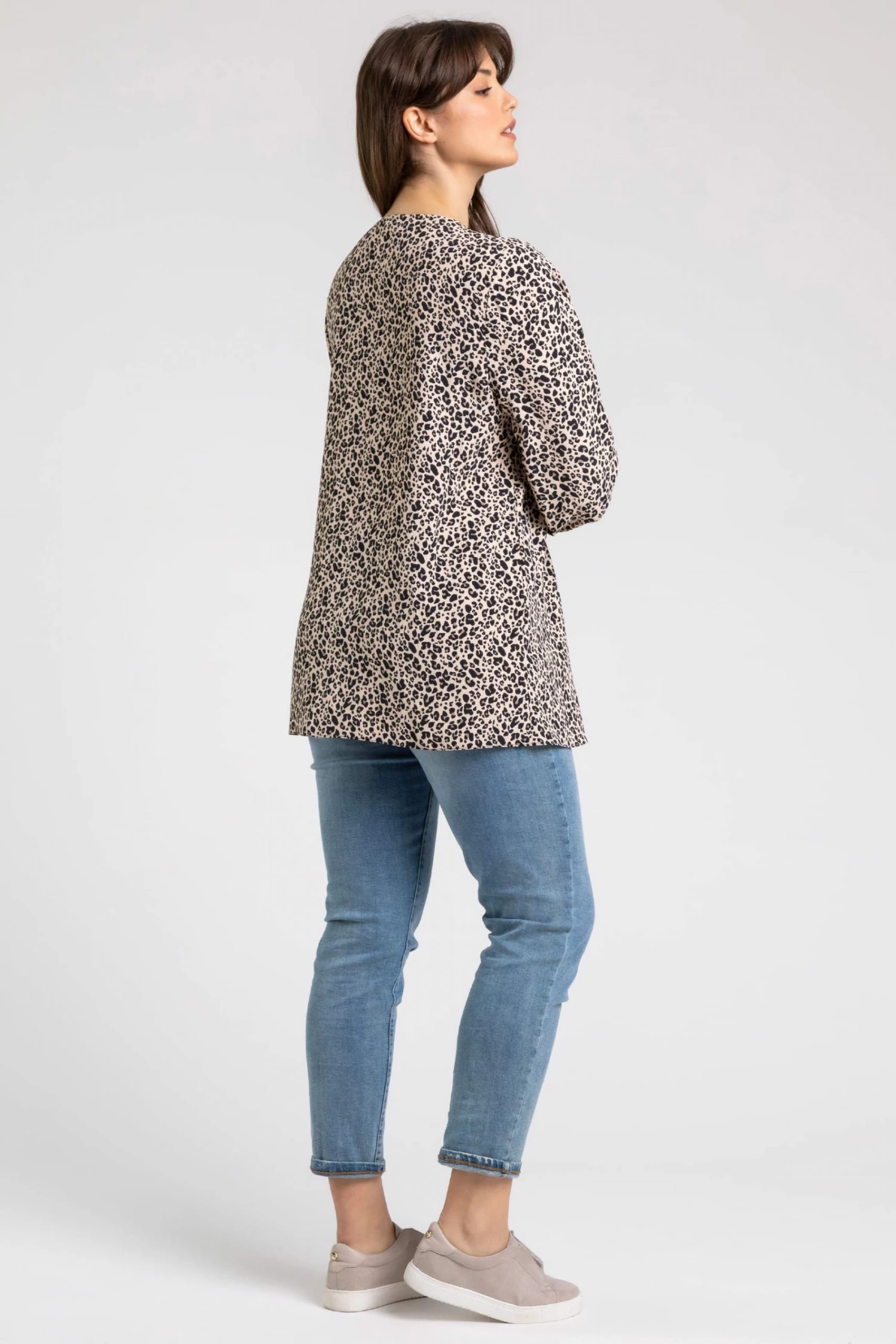 Roman Brown Curve Animal Print Frill Detail Top 5 Roman Brown Curve Animal Print Frill Detail Top - Image 3