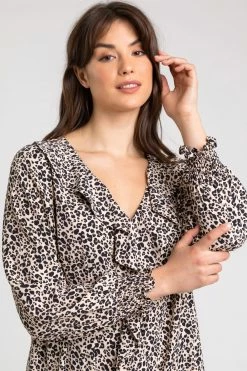 Roman Brown Curve Animal Print Frill Detail Top 10 Roman Brown Curve Animal Print Frill Detail Top -Roman Sales Shop unnamed file 7703