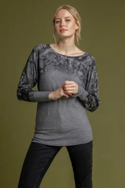 Roman Grey Shadow Floral Border Print Top